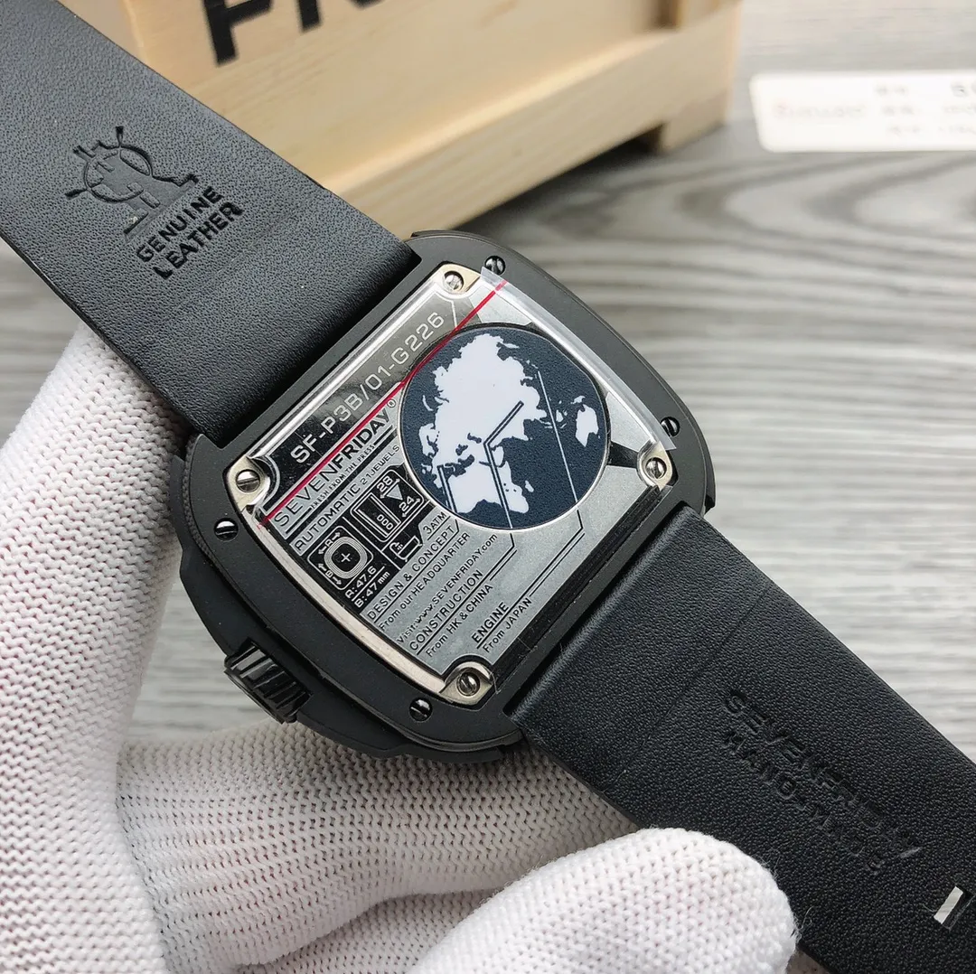 【Authentic Tmall】💰1640!  SevenFriday 🎮 Model: SF-P6B/01 Size: 47*13mm Movement: Original Japanese Citizen movement, sapphire glass, first-layer cowhide; pin buckle [naughty] real photos of the details of our own products, 🎮Full of fun pointer design, but not ugly at all. It also has a 24-hour display, clear and clear ~ recommended! Complete set brand new